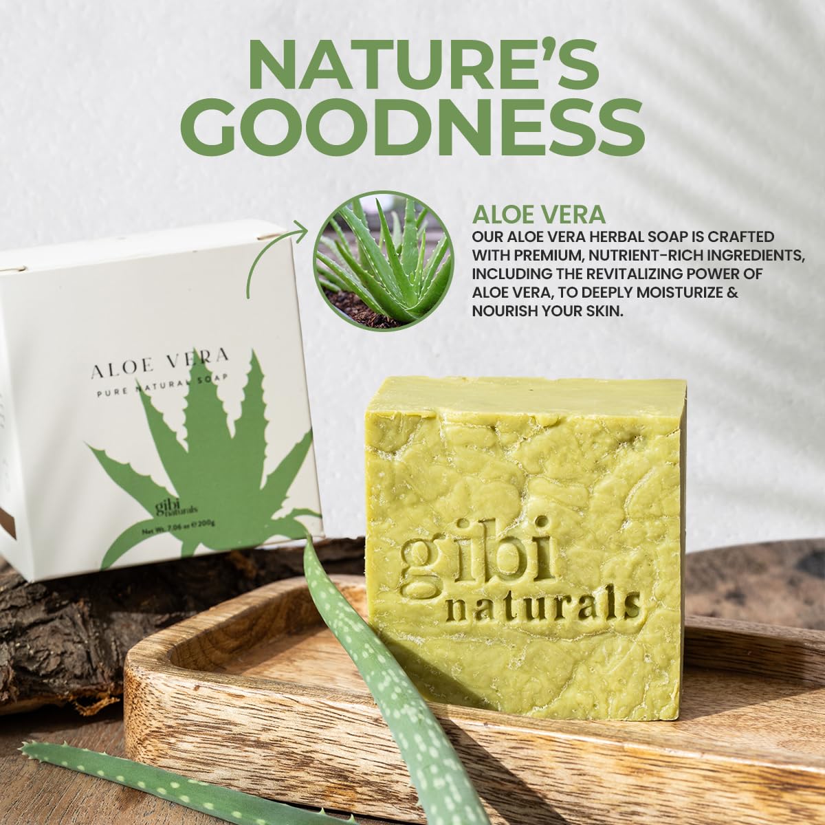 GIBI Aloe Vera Soap Bar - 7.06 Oz Moisturizing Aloe Vera Soap for Face & Body - Cleanses, Hydrates & Soothes Skin - Pure Natural Aloe Vera Bar Soap for All Skin Types